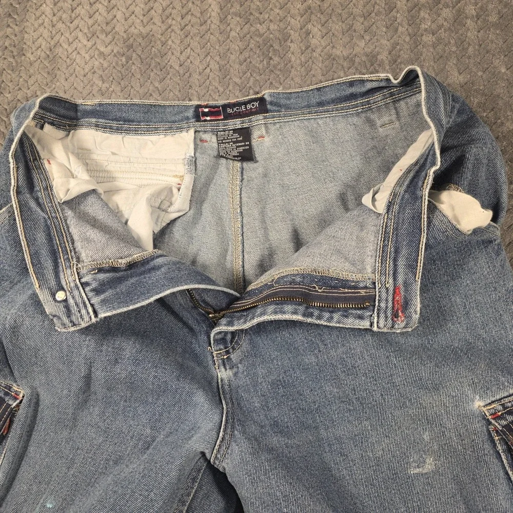 Vintage Bugle Boy Convertible Cargo Jeans Mens 32x28 Baggy Y2K Distressed Skater